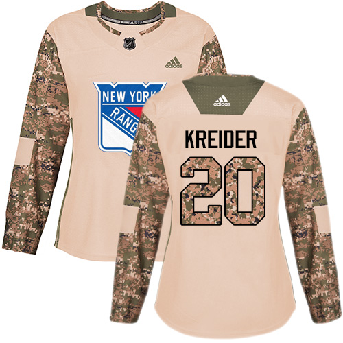 Adidas Rangers #20 Chris Kreider Camo Authentic Veterans Day Women's Stitched NHL Jersey - Click Image to Close